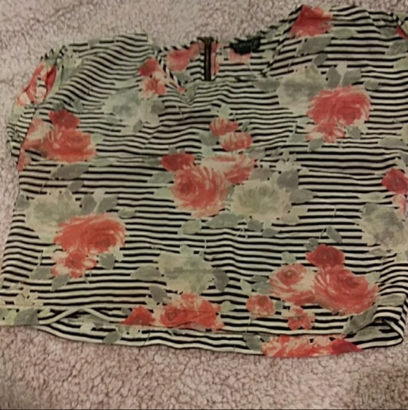 TopShop Floral Striped Boxy Crop Top - Picture 5 of 6